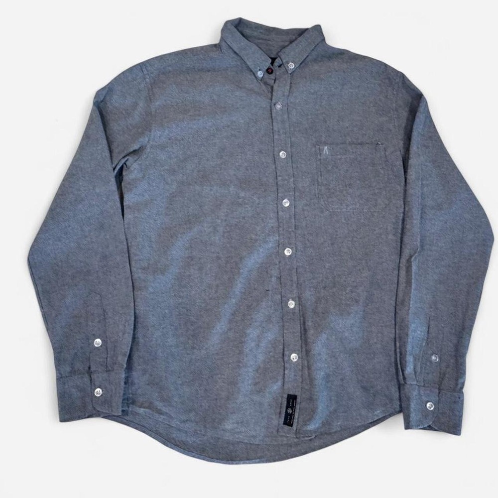 FCTN Brand Men's Gray Button Down Dress Shirt Long Sleeve Cotton Size L